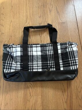 DSW Black and White Plaid Duffel Bag with Black Trim